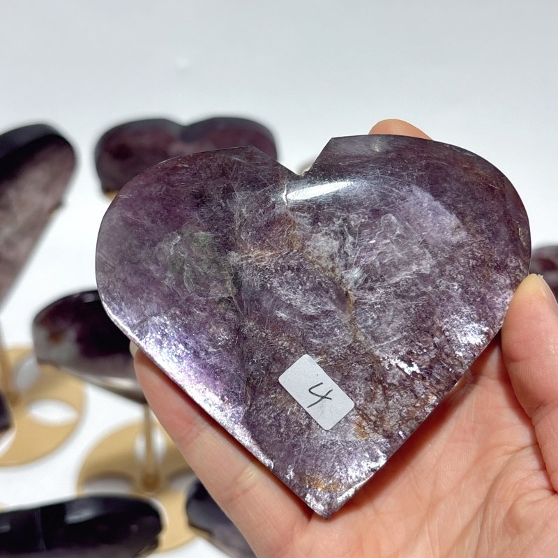 11 Pieces High Quality Flash Lepidolite Heart With Stand -Wholesale Crystals