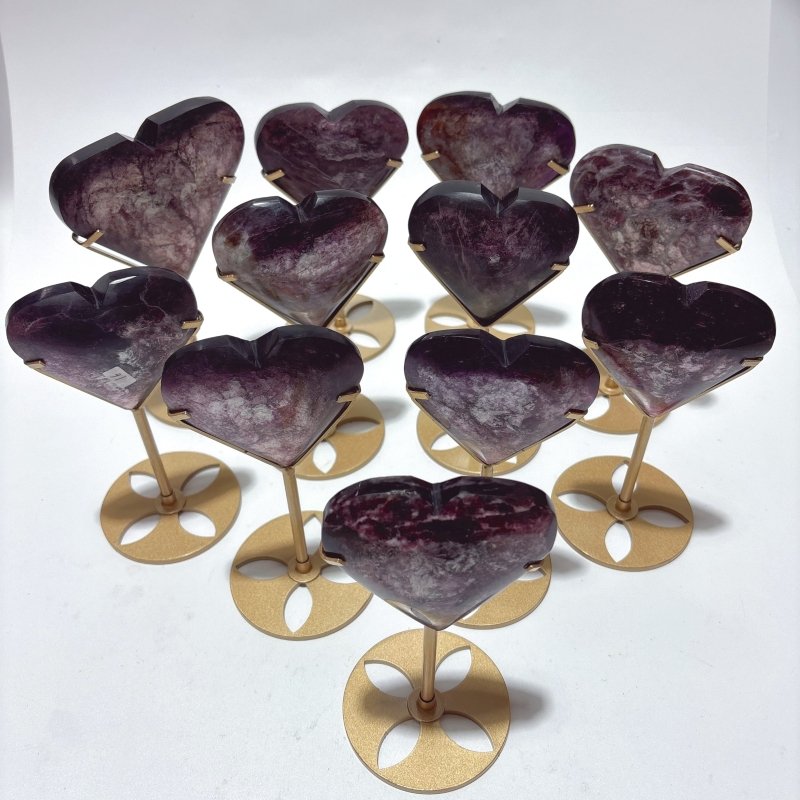 11 Pieces High Quality Flash Lepidolite Heart With Stand -Wholesale Crystals