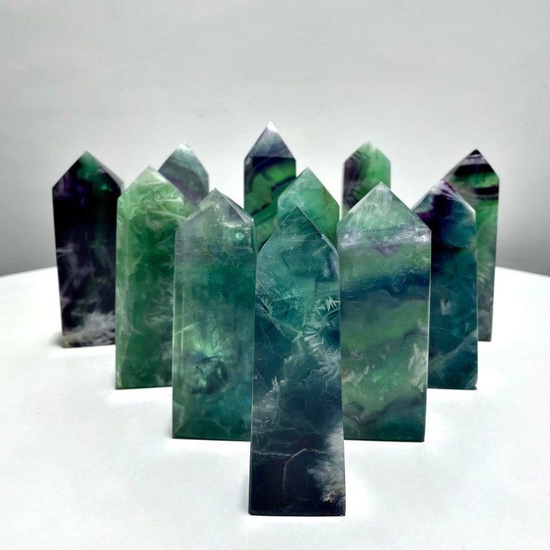 11 Pieces Large Feather Fluorite Four - Sided Tower Points - Wholesale Crystals