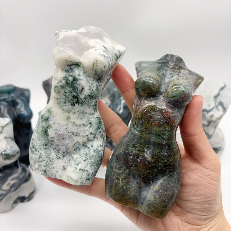 11 Pieces Large Geode Druzy Moss Agate Goddess Carving -Wholesale Crystals