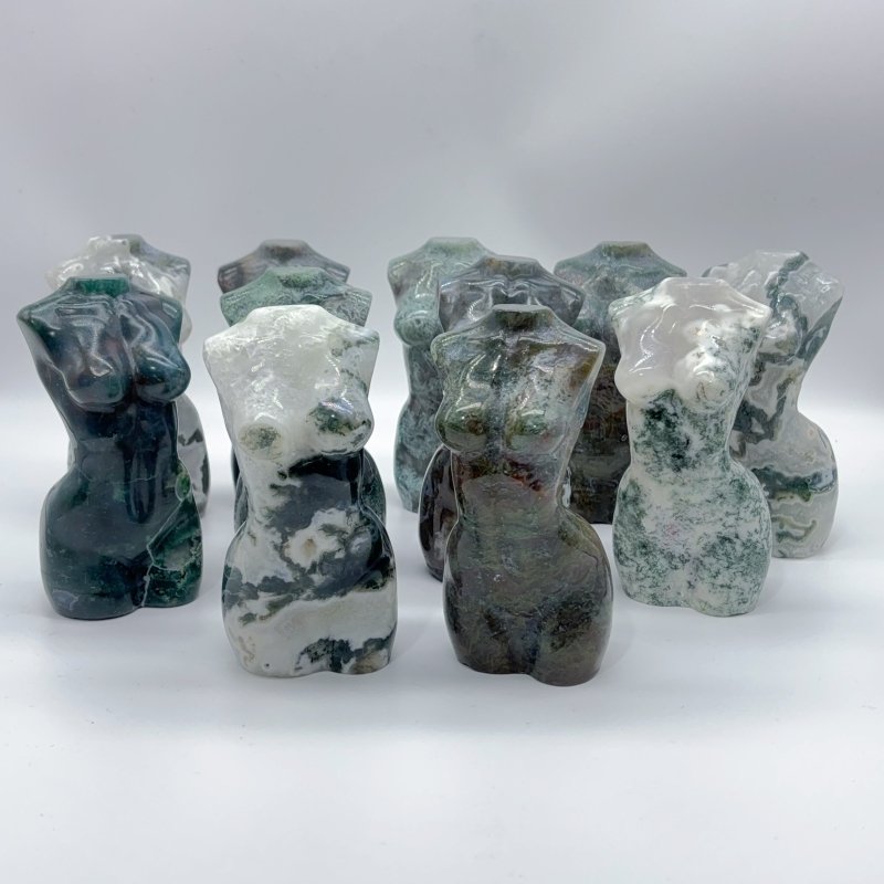 11 Pieces Large Geode Druzy Moss Agate Goddess Carving -Wholesale Crystals
