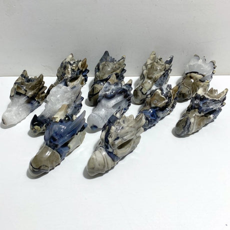 11 Pieces Volcano Agate Dragon Head Carving Closeout (UV-Reactive) -Wholesale Crystals