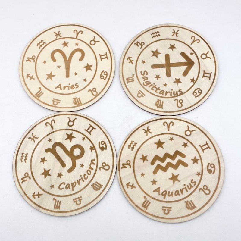 12 Constellations Wooden Slices Crystal Astrology Gift Coaster - Wholesale Crystals