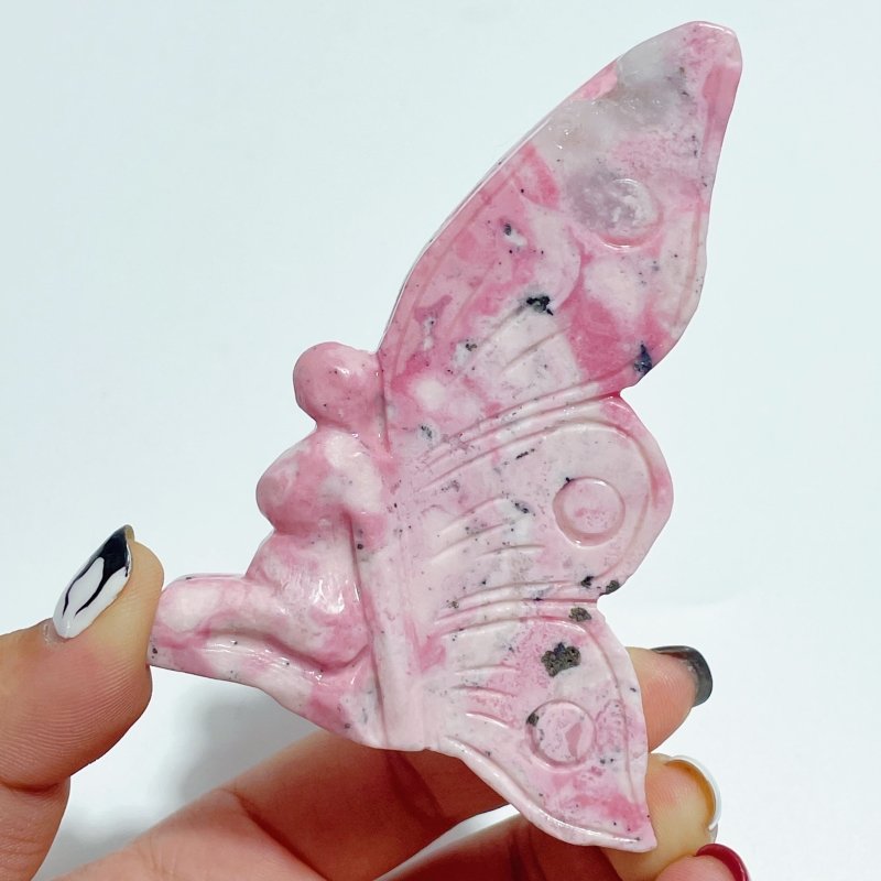 12 Pieces Beautiful Rhodonite Butterfly Fairy Carving - Wholesale Crystals