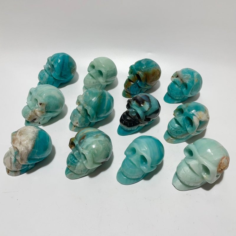 12 Pieces Caribbean Calcite Skull Carving -Wholesale Crystals
