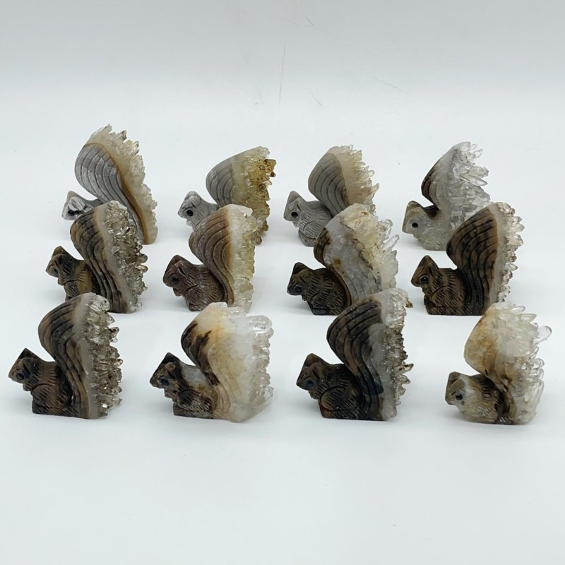 12 Pieces Clear Quartz Cluster Squirrel Carving - Wholesale Crystals