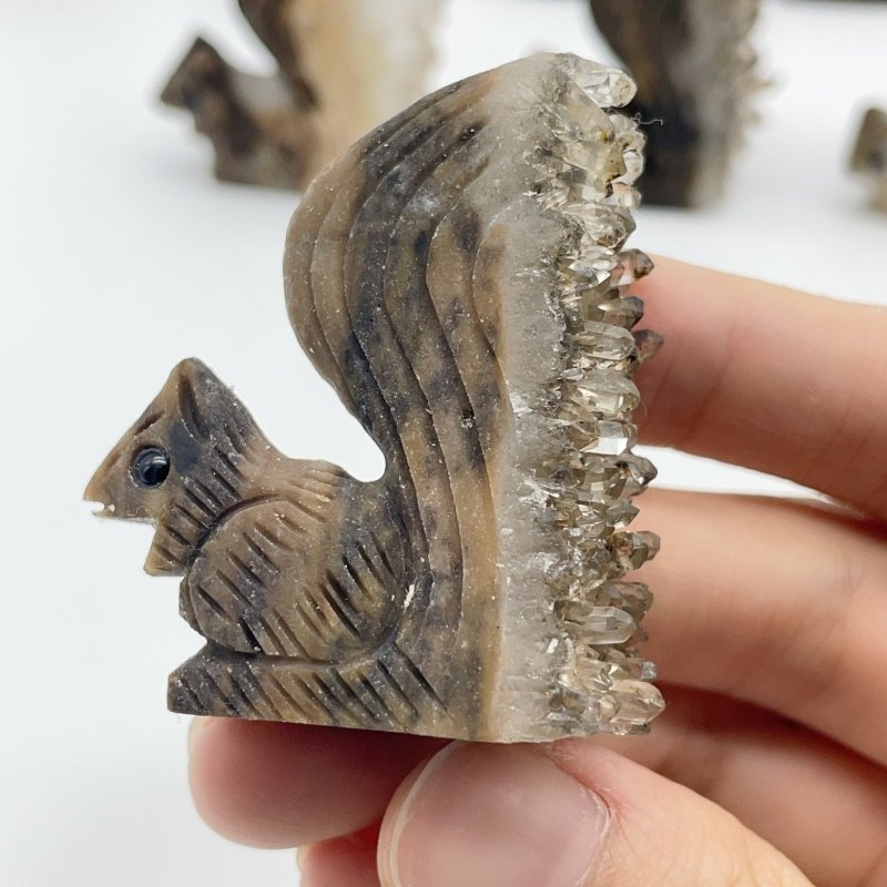 12 Pieces Clear Quartz Cluster Squirrel Carving - Wholesale Crystals