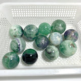 12 Pieces Feather Fluorite Mixed Pyrite Sphere Balls - Wholesale Crystals