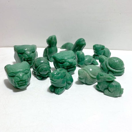 12 Pieces Green Aventurine Mixed Animals Carving - Wholesale Crystals