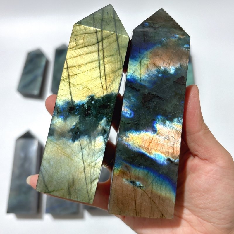 12 Pieces High Quality Large Labradorite Four - Sided Tower - Wholesale Crystals