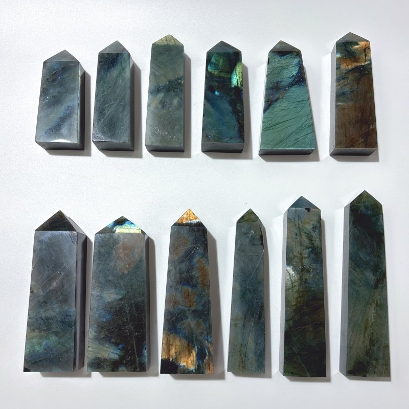 12 Pieces High Quality Large Labradorite Four - Sided Tower - Wholesale Crystals