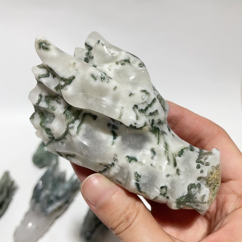 12 Pieces Moss Agate Dragon Head Carving - Wholesale Crystals