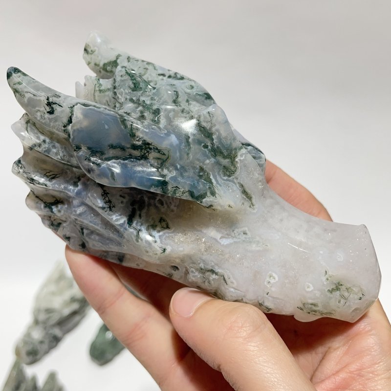 12 Pieces Moss Agate Dragon Head Carving - Wholesale Crystals