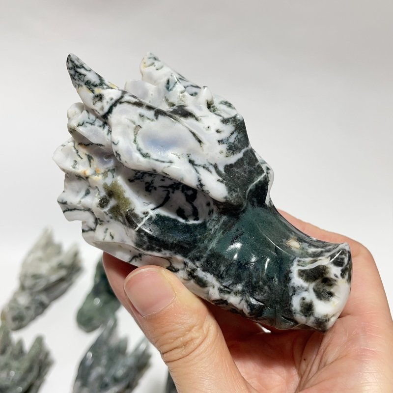 12 Pieces Moss Agate Dragon Head Carving - Wholesale Crystals