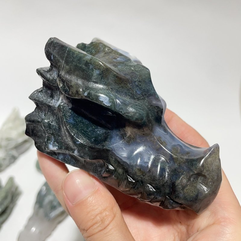 12 Pieces Moss Agate Dragon Head Carving - Wholesale Crystals