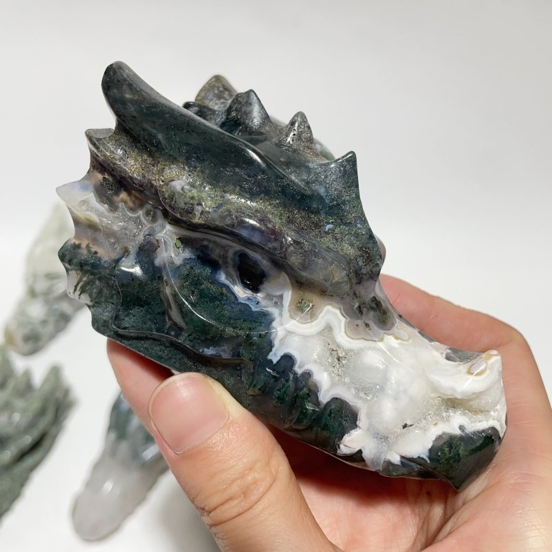 12 Pieces Moss Agate Dragon Head Carving - Wholesale Crystals