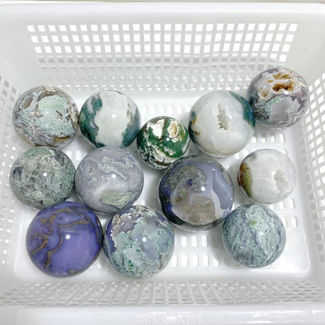 12 Pieces Moss Agate Spheres - Wholesale Crystals