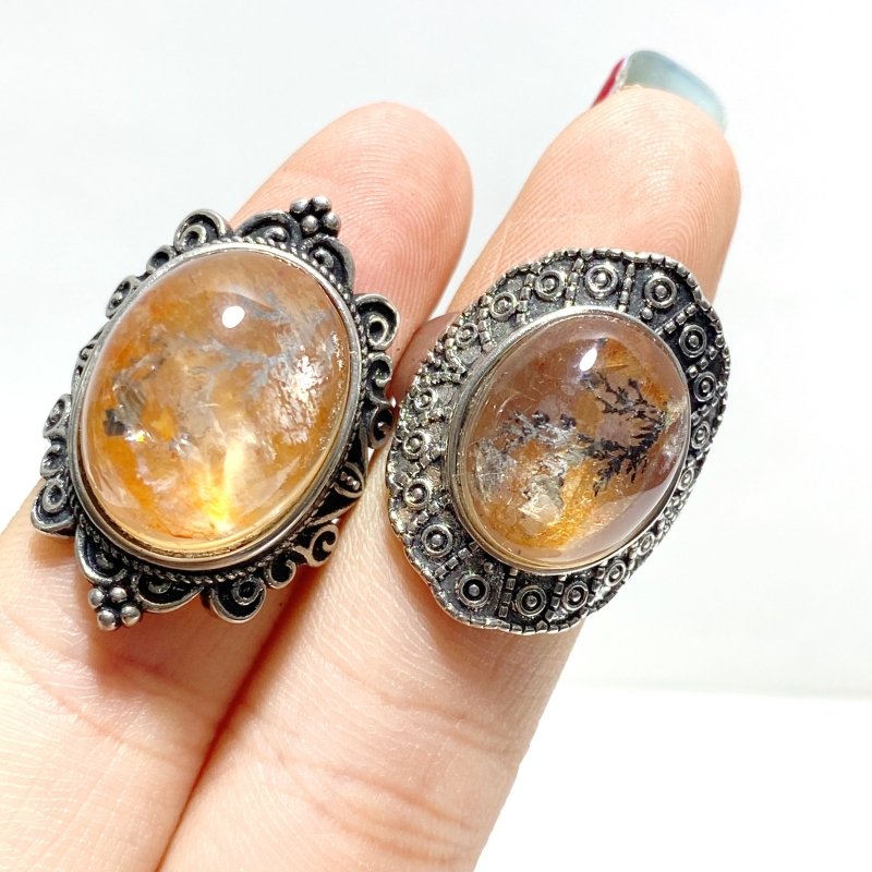 12 Pieces Rare Fire Quartz Dentritic Quartz Different Styles Ring - Wholesale Crystals