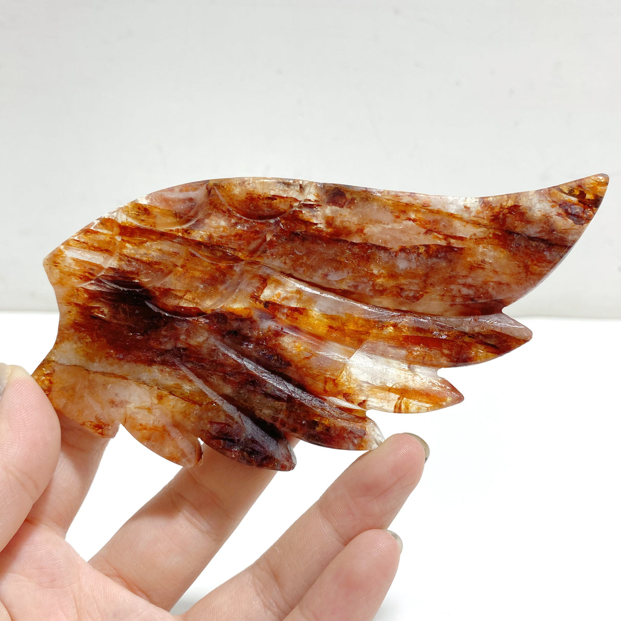 Red Fire Quartz Heart Wing Carving With Stand