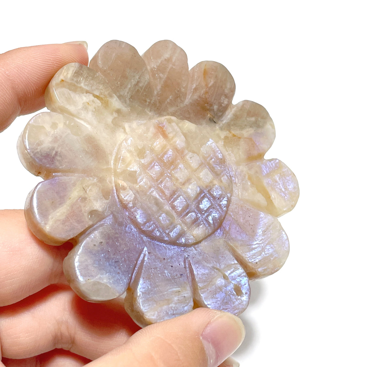 2 Pairs Sunstone Mixed Moonstone Sunflower Carving With Stand