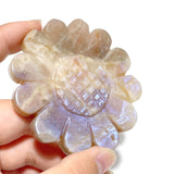 2 Pairs Sunstone Mixed Moonstone Sunflower Carving With Stand
