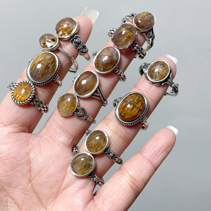 13 Pieces Beautiful Cacoxenite Super7 Sterling Silver Different Styles Ring - Wholesale Crystals