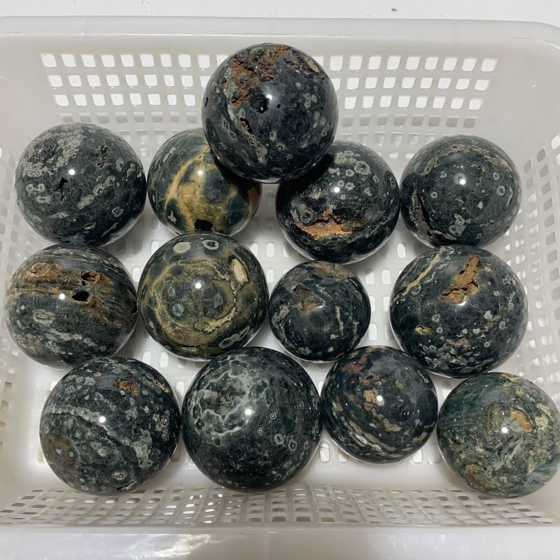 13 Pieces Beautiful Green Sea Jasper Crystal Spheres -Wholesale Crystals