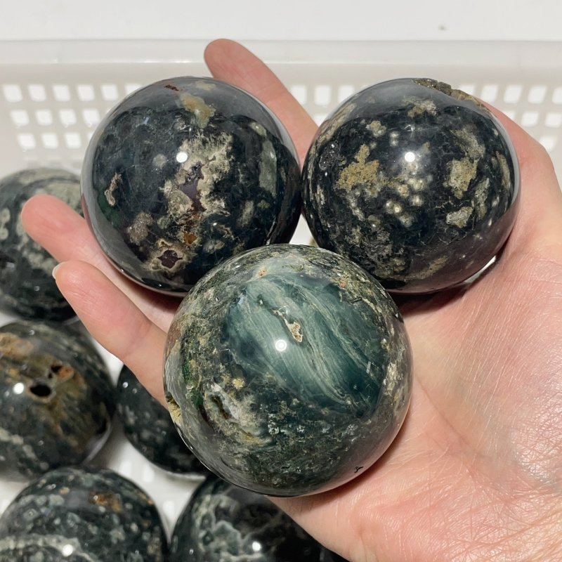 13 Pieces Beautiful Green Sea Jasper Crystal Spheres -Wholesale Crystals