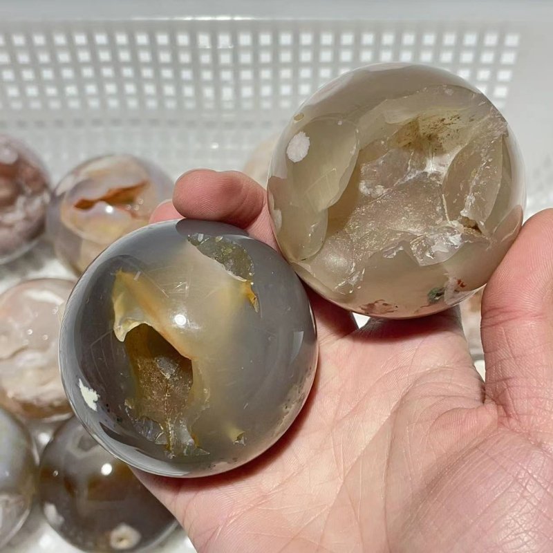 13 Pieces Geode Druzy Sakura Flower Agate Spheres -Wholesale Crystals