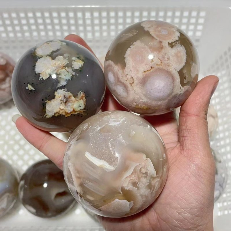 13 Pieces Geode Druzy Sakura Flower Agate Spheres -Wholesale Crystals