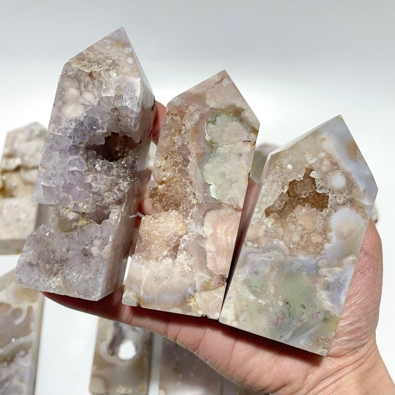 13 Pieces Geode Sakura Flower Agate Tower Points -Wholesale Crystals