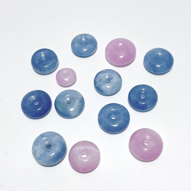 13 Pieces High Quality Mixed Material Donuts Aquamarine Kunzite - Wholesale Crystals