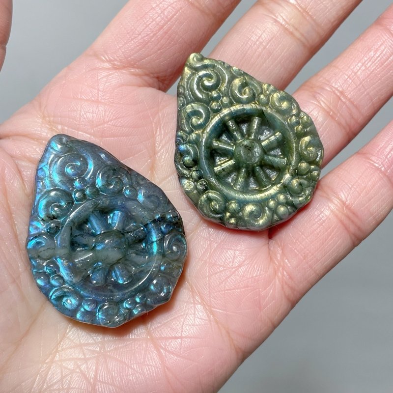 13 Pieces Labradorite Dharma Wheel Carving - Wholesale Crystals