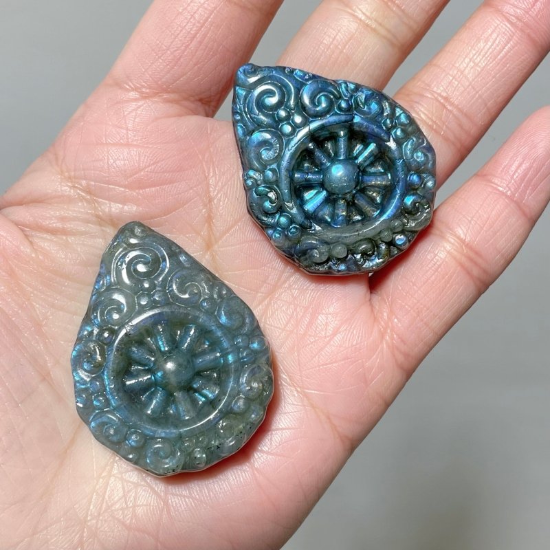 13 Pieces Labradorite Dharma Wheel Carving - Wholesale Crystals