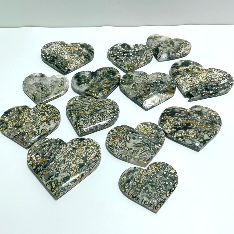 13 Pieces Large 8th Vein Ocean Jasper Heart 1 - Wholesale Crystals