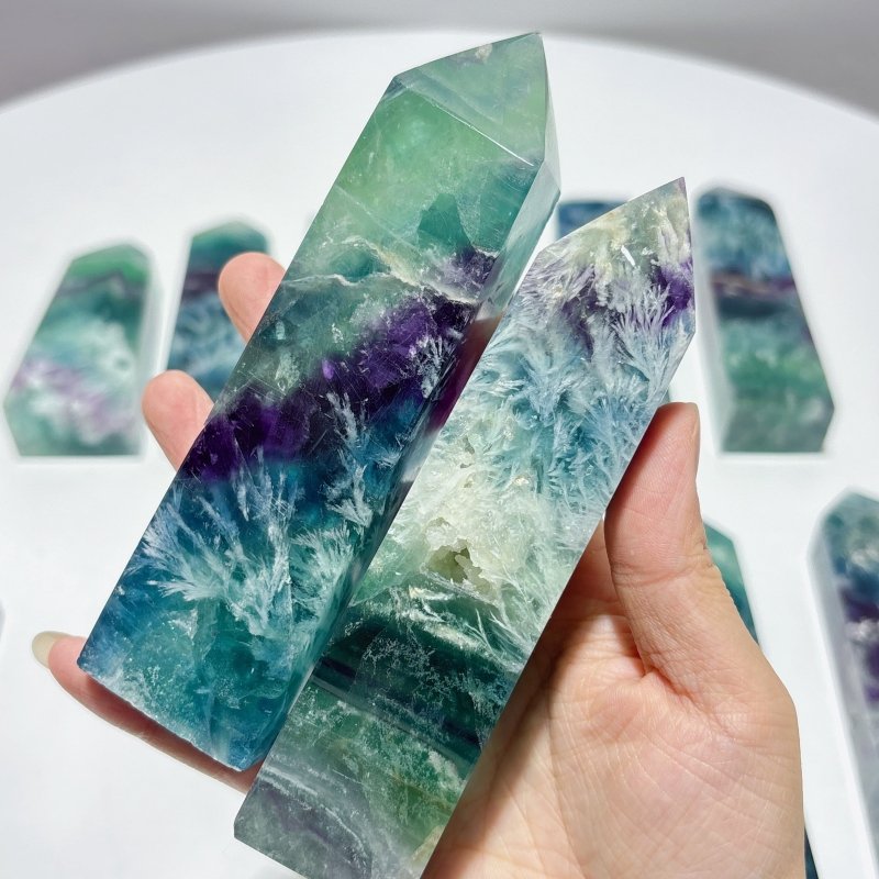 13 Pieces Large Feather Fluorite Four - Sided Tower Points - Wholesale Crystals