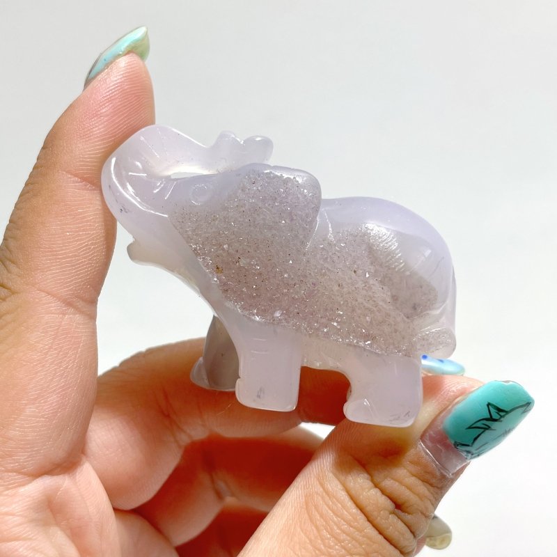 13 pieces Small Geode Agate Druzy Elephant Carving - Wholesale Crystals