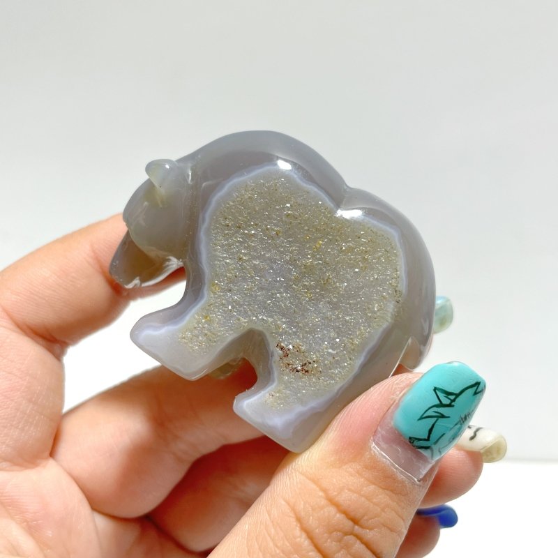 13 Pieces Small Geode Druzy Agate Bear Carving - Wholesale Crystals
