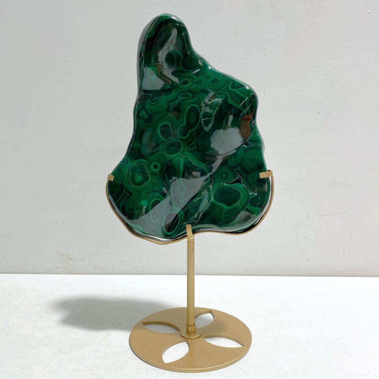 Unique High Quality Polished Malachite Stone Raw Bottom With Stand