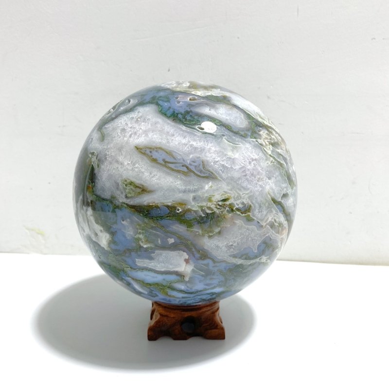 13CM Large Druzy Geode Moss Agate Beautiful Sphere - Wholesale Crystals