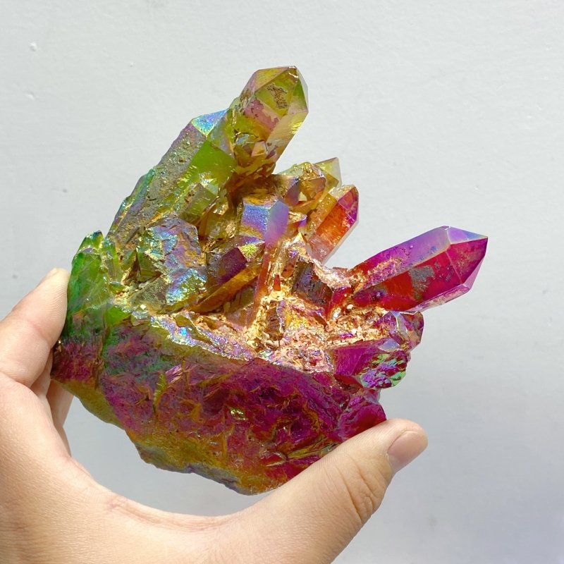 14 Pieces Aura Colorful Clear Quartz Cluster - Wholesale Crystals