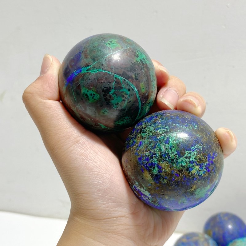 14 Pieces Azurite Mixed Malachite Spheres 4 -Wholesale Crystals