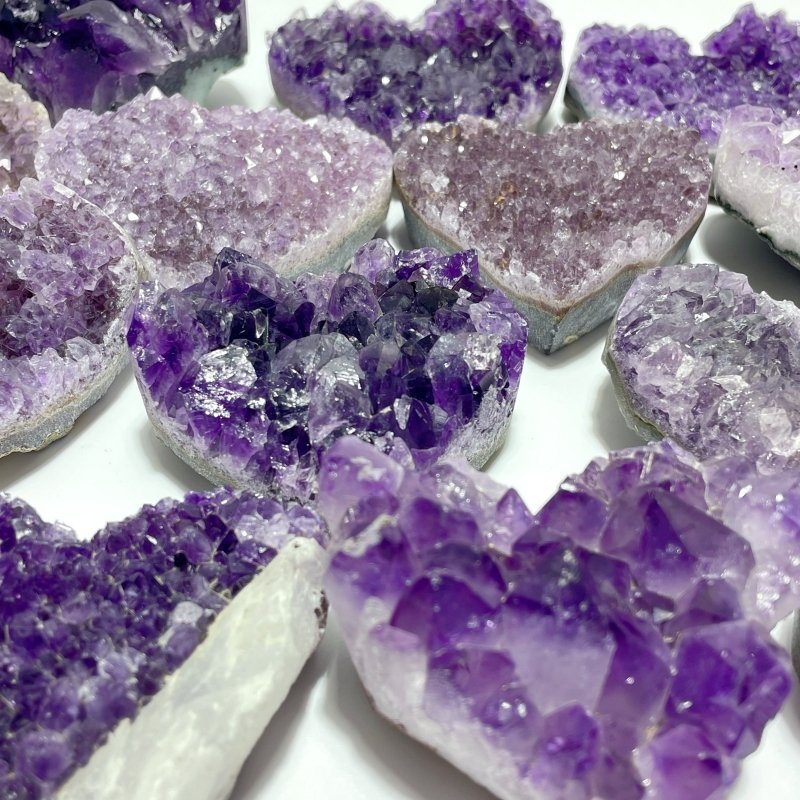 14 Pieces Beautiful Large Amethyst Cluster Heart - Wholesale Crystals