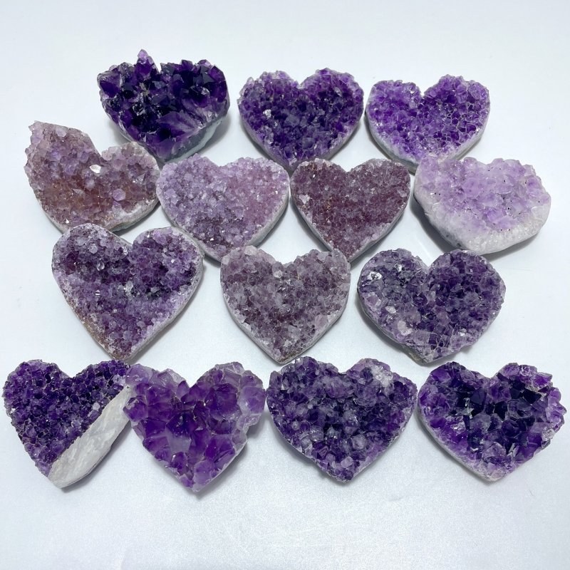 14 Pieces Beautiful Large Amethyst Cluster Heart - Wholesale Crystals