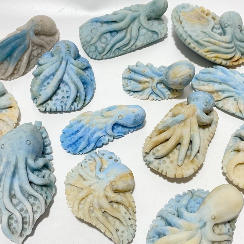 14 Pieces Blue Dumortierite Underwater World Octopus Carving -Wholesale Crystals