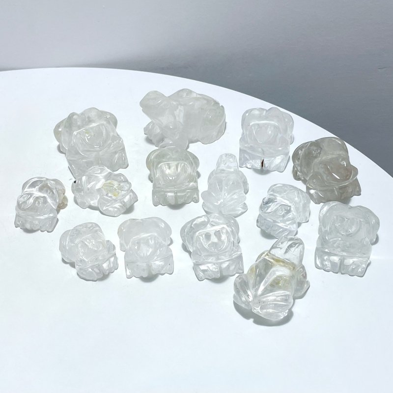 14 Pieces Clear Quartz Frog Carving - Wholesale Crystals