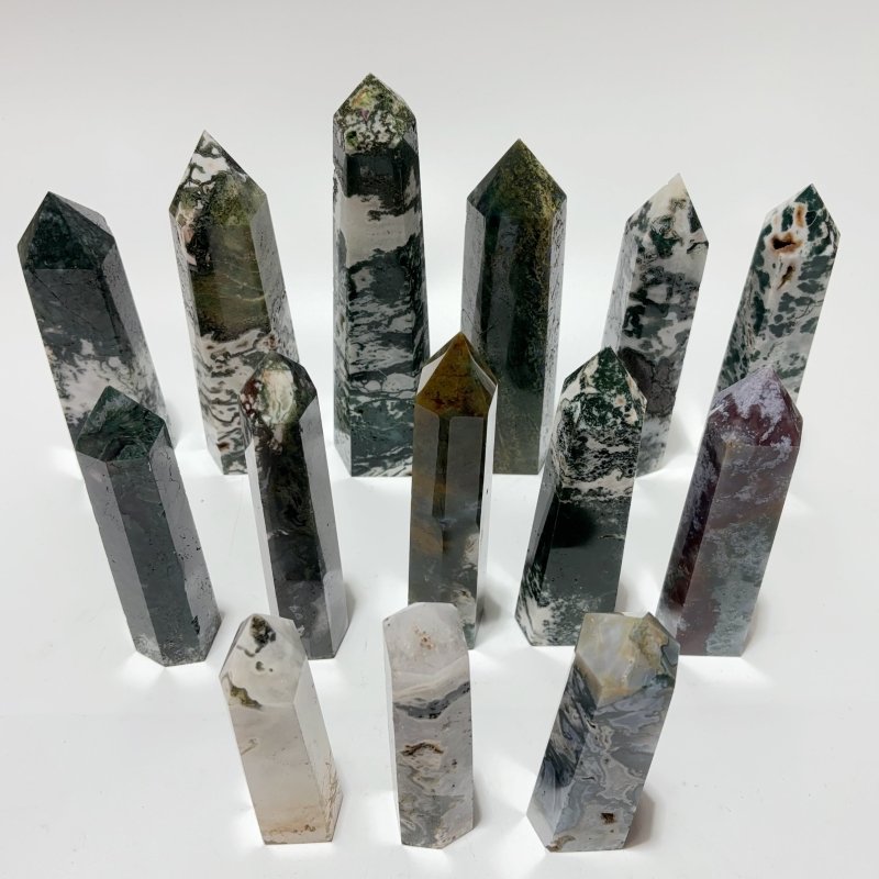 14 Pieces Fat Moss Agate Crystal Tower Points -Wholesale Crystals