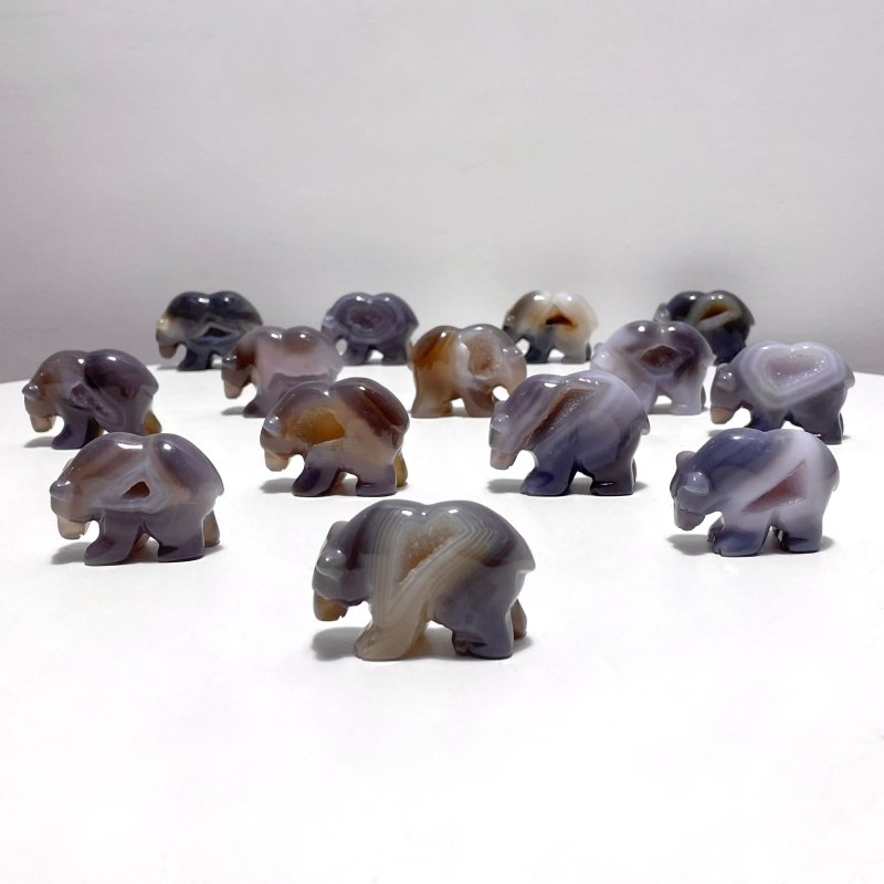 14 Pieces Geode Druzy Agate Bear Carving - Wholesale Crystals