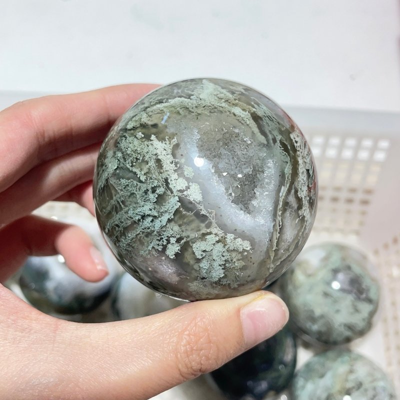14 Pieces Geode Druzy Moss Agate Spheres -Wholesale Crystals