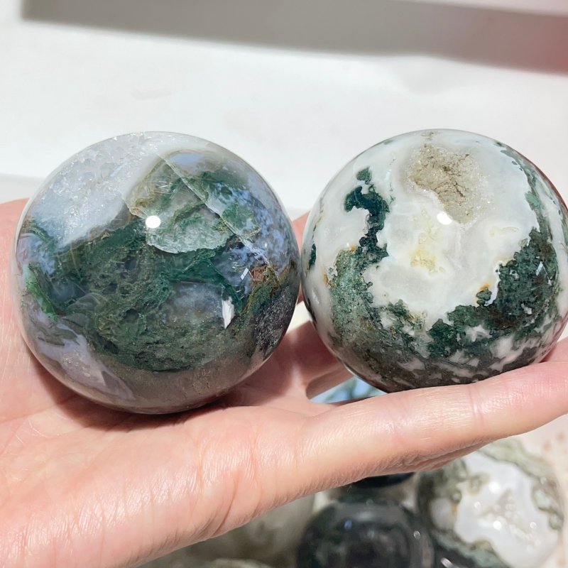 14 Pieces Geode Druzy Moss Agate Spheres -Wholesale Crystals